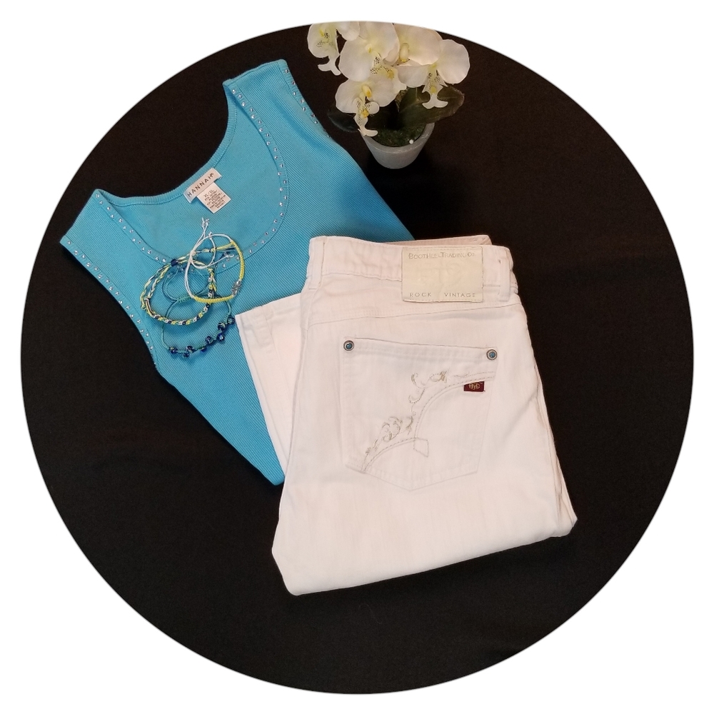 Bootheel Trading Co White Jeans Embroidered sz 10